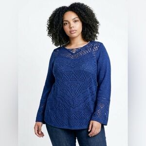 NWT - Women's Plus Knit V-Neck Sweater - Royal Navy